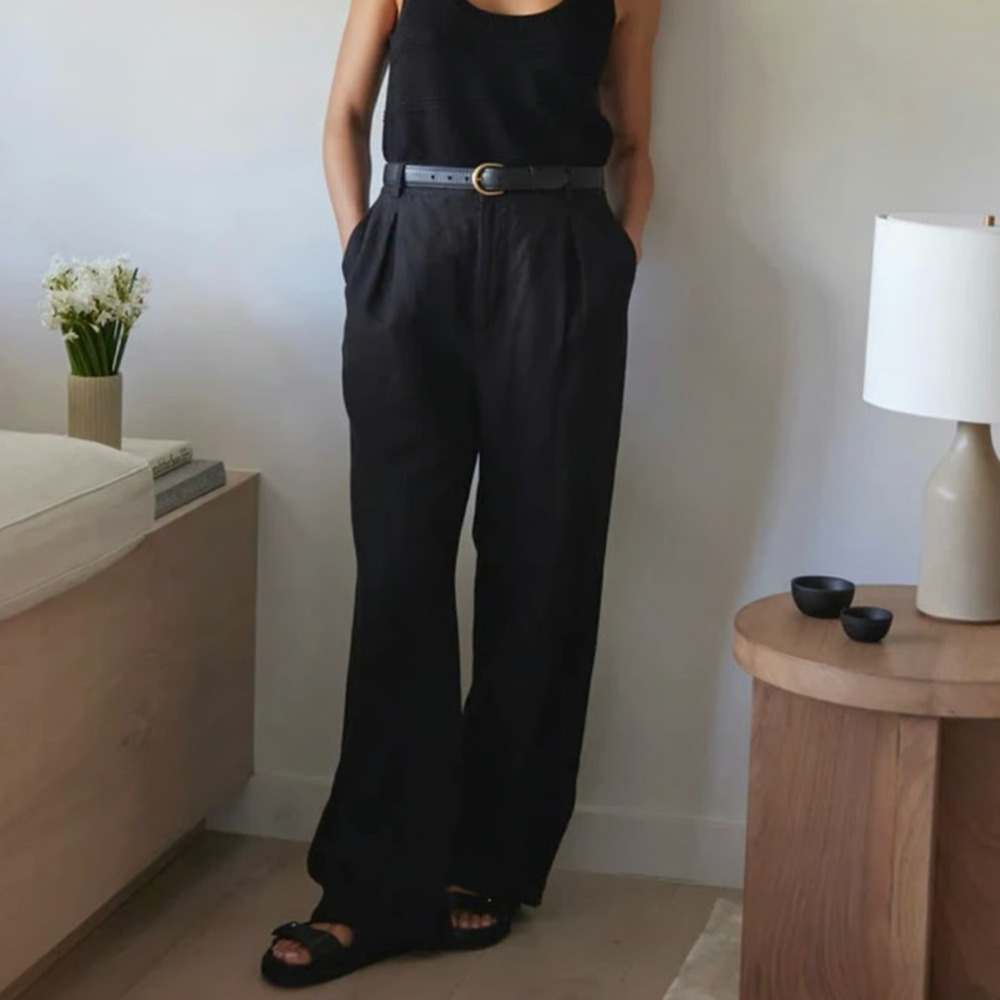 Jenni Kayne 2 Wide Leg Kyle Pants 100% Linen High Rise Pleated Casual Luxury - Picture 4 of 10